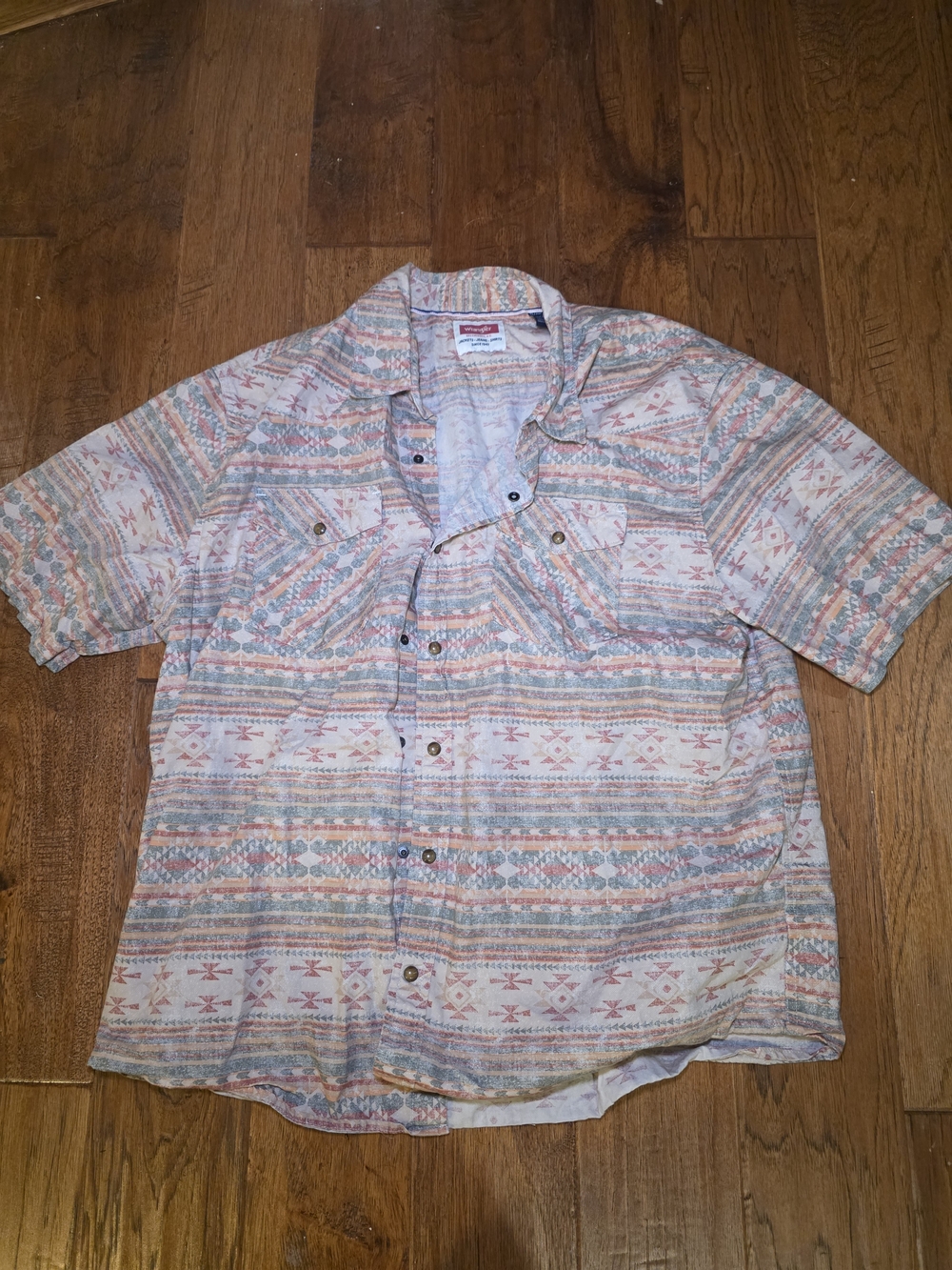 Wrangler Short-Sleeve Aztec Button-Down Shirt - Pastel Blue, Pink, Cream